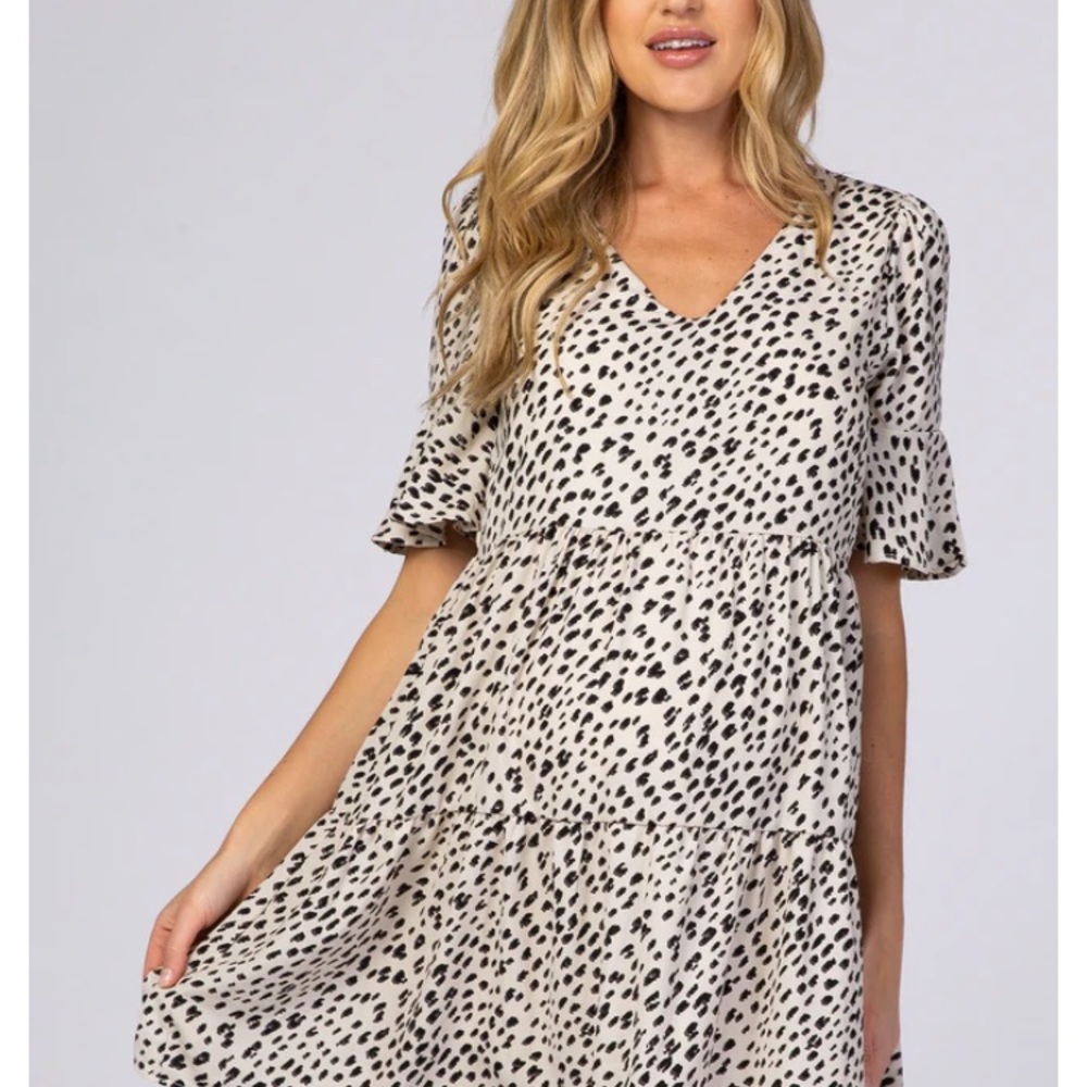 Pink blush maternity baby doll leopard print maternity dress